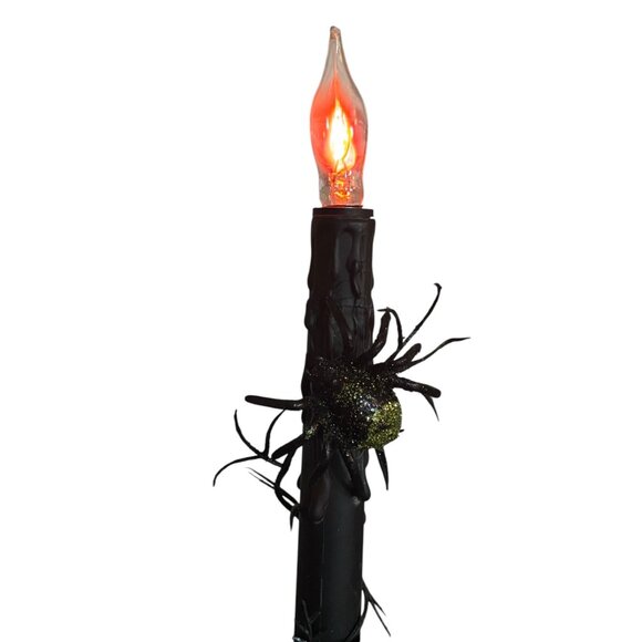 Upcycled Halloween Candle Window Light Electric flicker bulb Black Spider Eye R - Picture 3 of 7